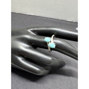 STS Sterling Silver Ring With Dual Larimar Gemstones Adjustable Design Vintage S